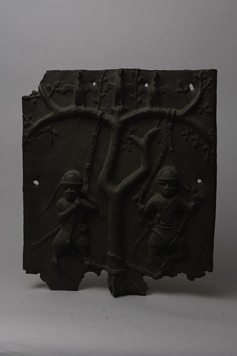 Benin Bronze Plaque representing two captives hung to a tree