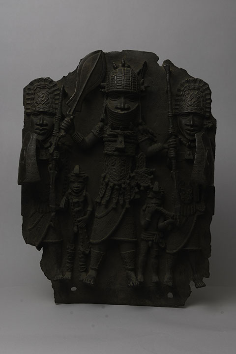 Benin Bronze Plaque with an Oba and 2 Palace Guards